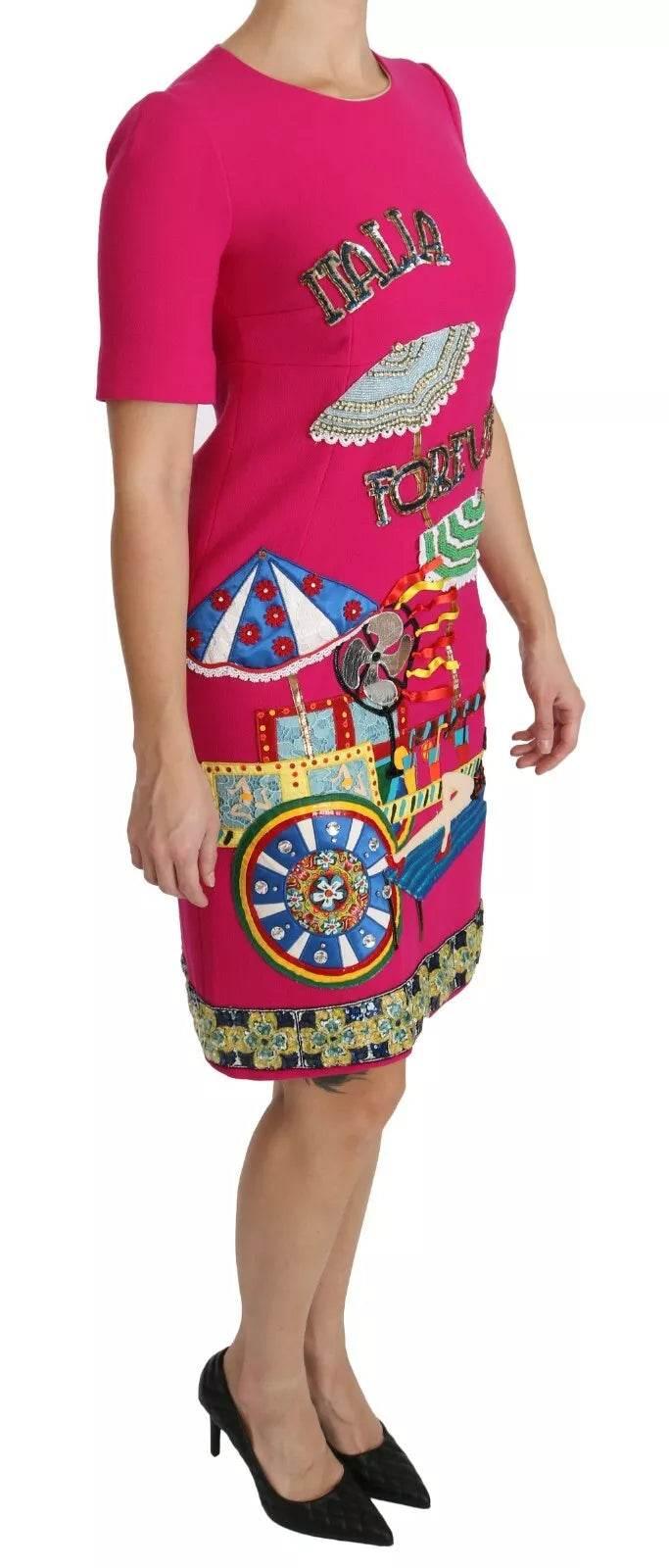 Dolce & Gabbana Pink Italia Forever Crystal Sheath Dress - Hilstor