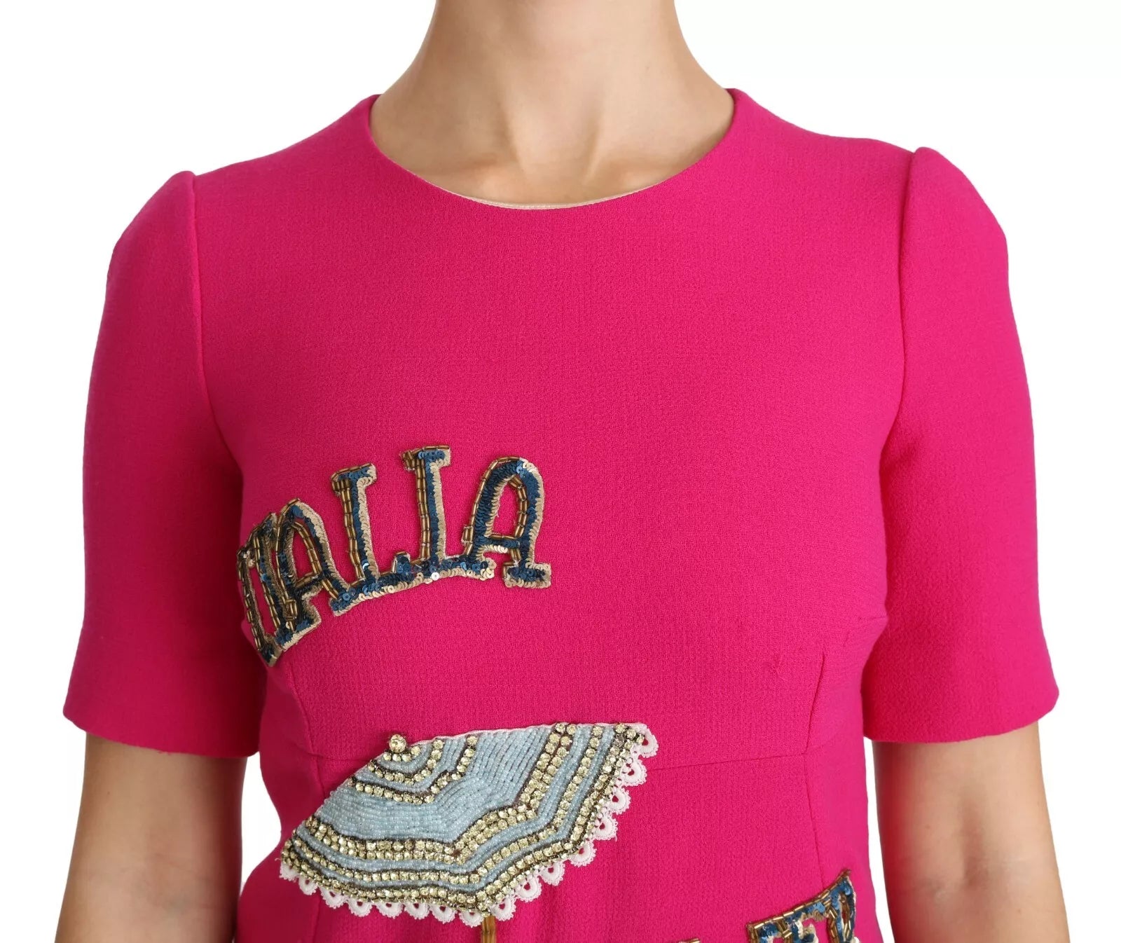 Dolce &amp; Gabbana Pink Italia Forever Crystal Sheath Kjole