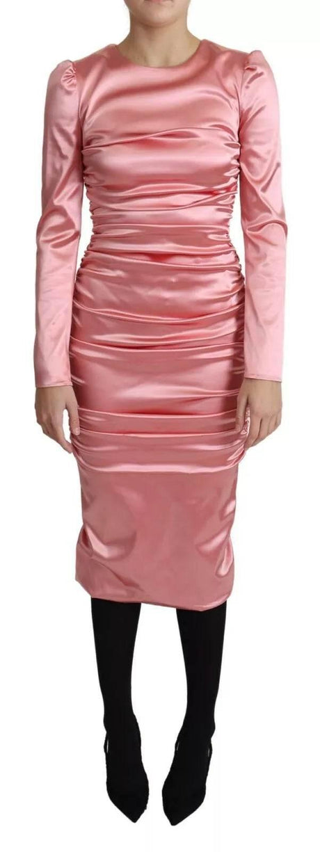 Dolce & Gabbana Pink Long Sleeves Bodycon Sheath Midi Dress - Hilstor