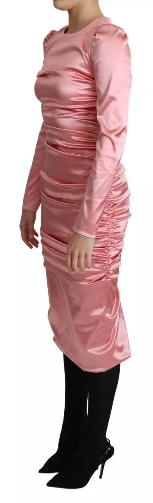 Dolce & Gabbana Pink Long Sleeves Bodycon Sheath Midi Dress - Hilstor