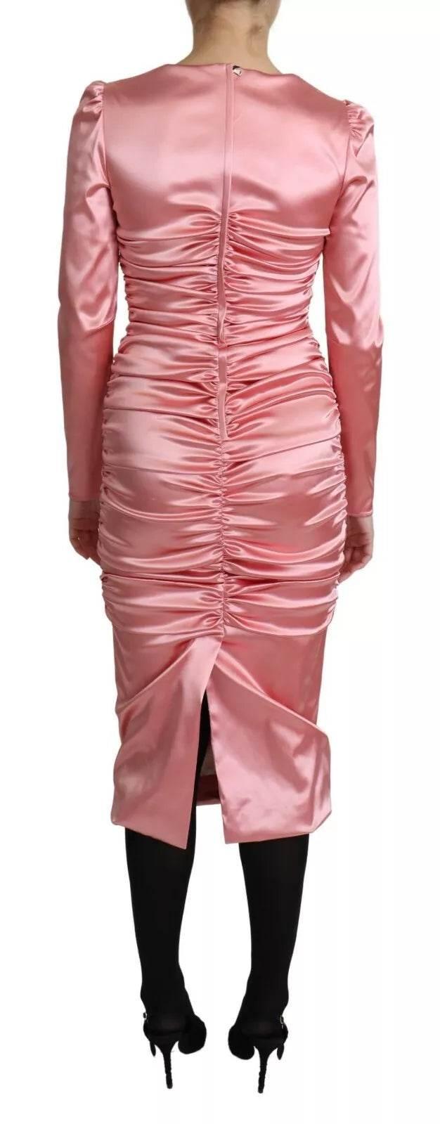 Dolce & Gabbana Pink Long Sleeves Bodycon Sheath Midi Dress - Hilstor