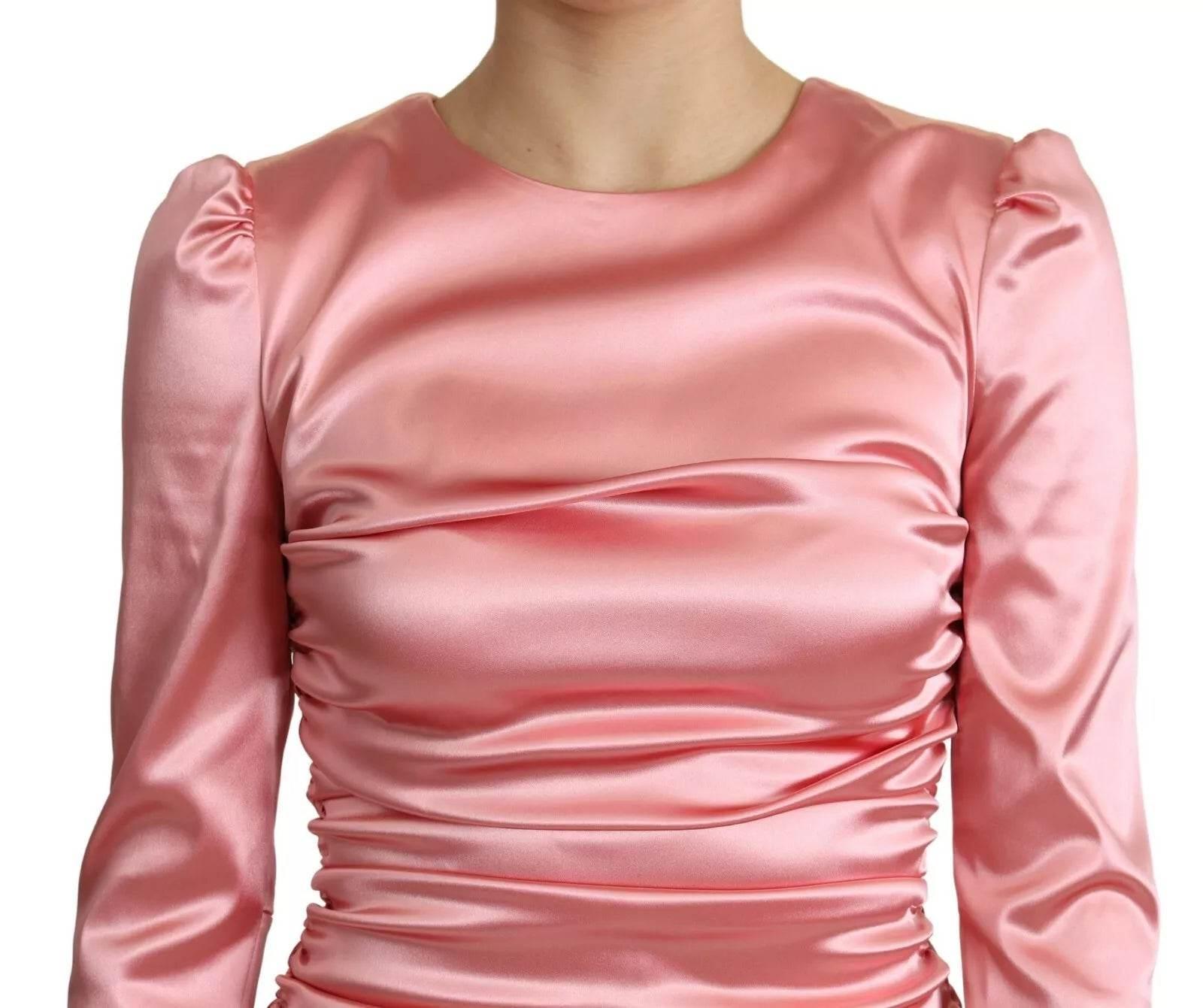 Dolce & Gabbana Pink Long Sleeves Bodycon Sheath Midi Dress - Hilstor