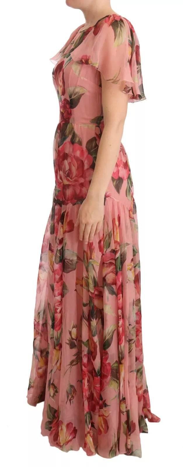 Dolce & Gabbana Pink Silk Floral Print Layered Maxi Dress - Hilstor