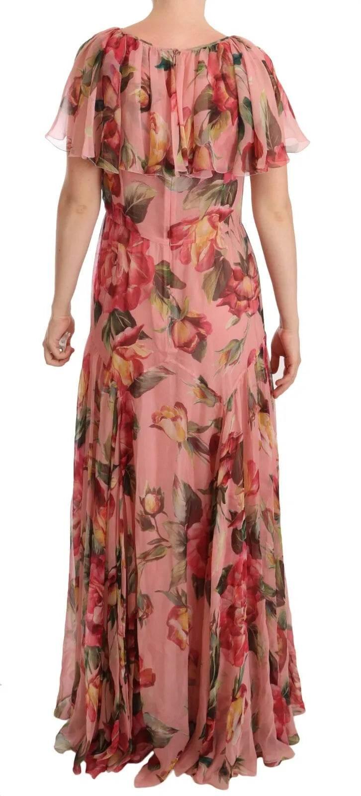 Dolce & Gabbana Pink Silk Floral Print Layered Maxi Dress - Hilstor
