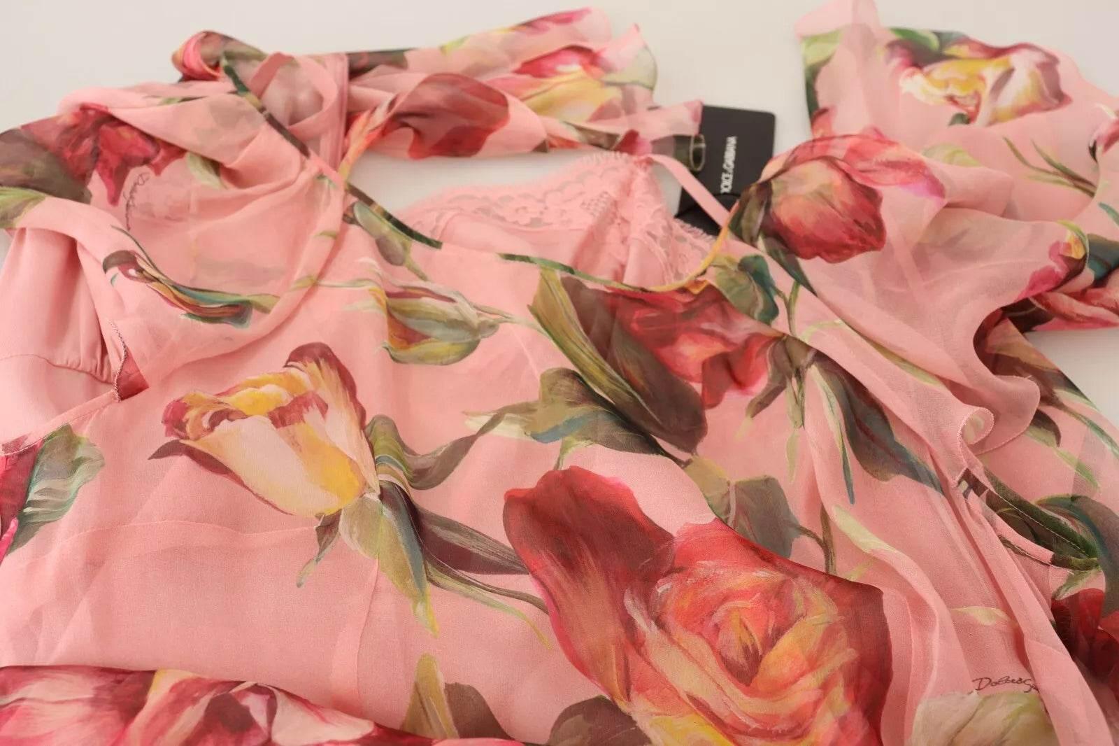 Dolce & Gabbana Pink Silk Floral Print Layered Maxi Dress - Hilstor