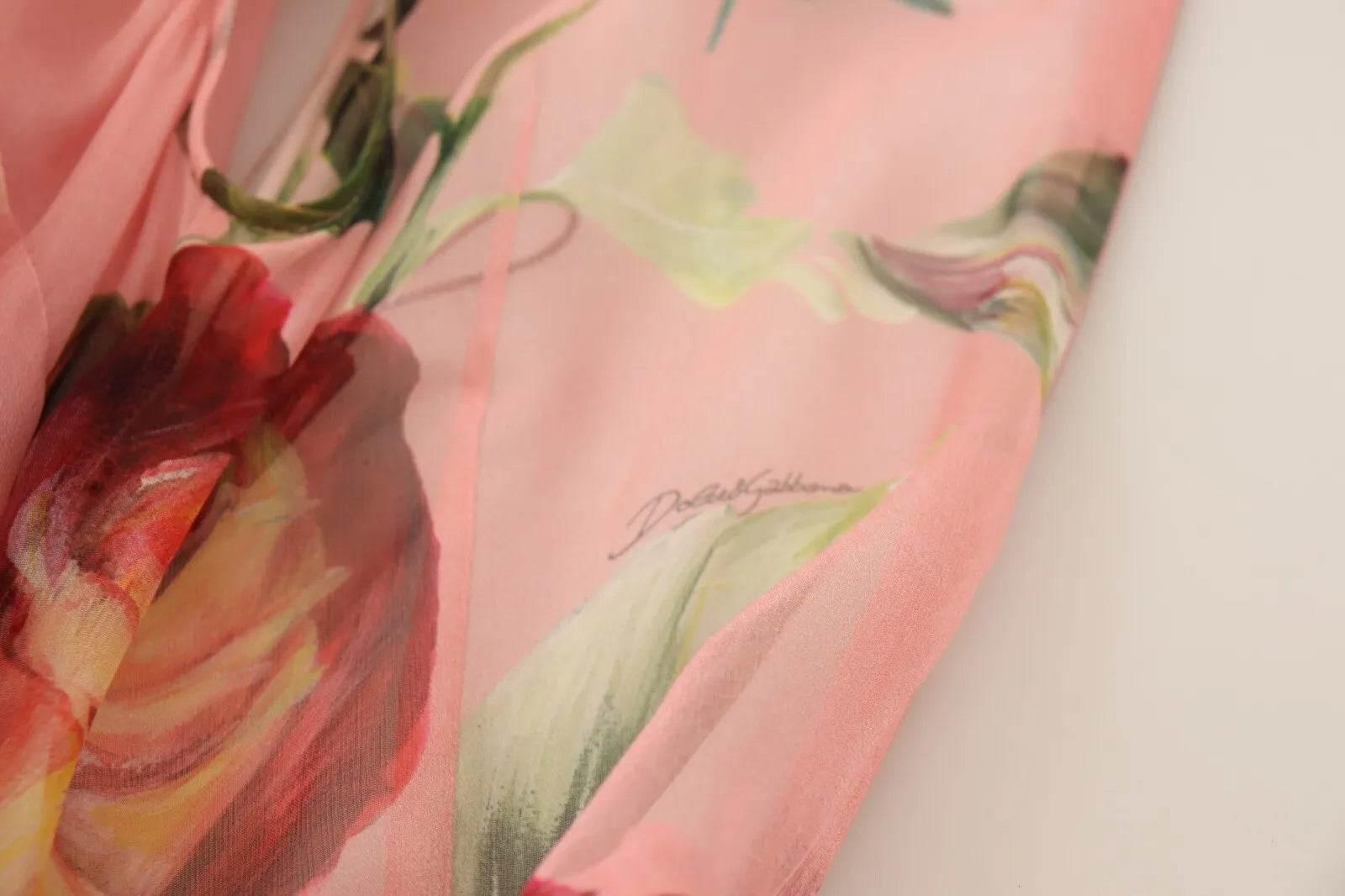 Dolce & Gabbana Pink Silk Floral Print Layered Maxi Dress - Hilstor
