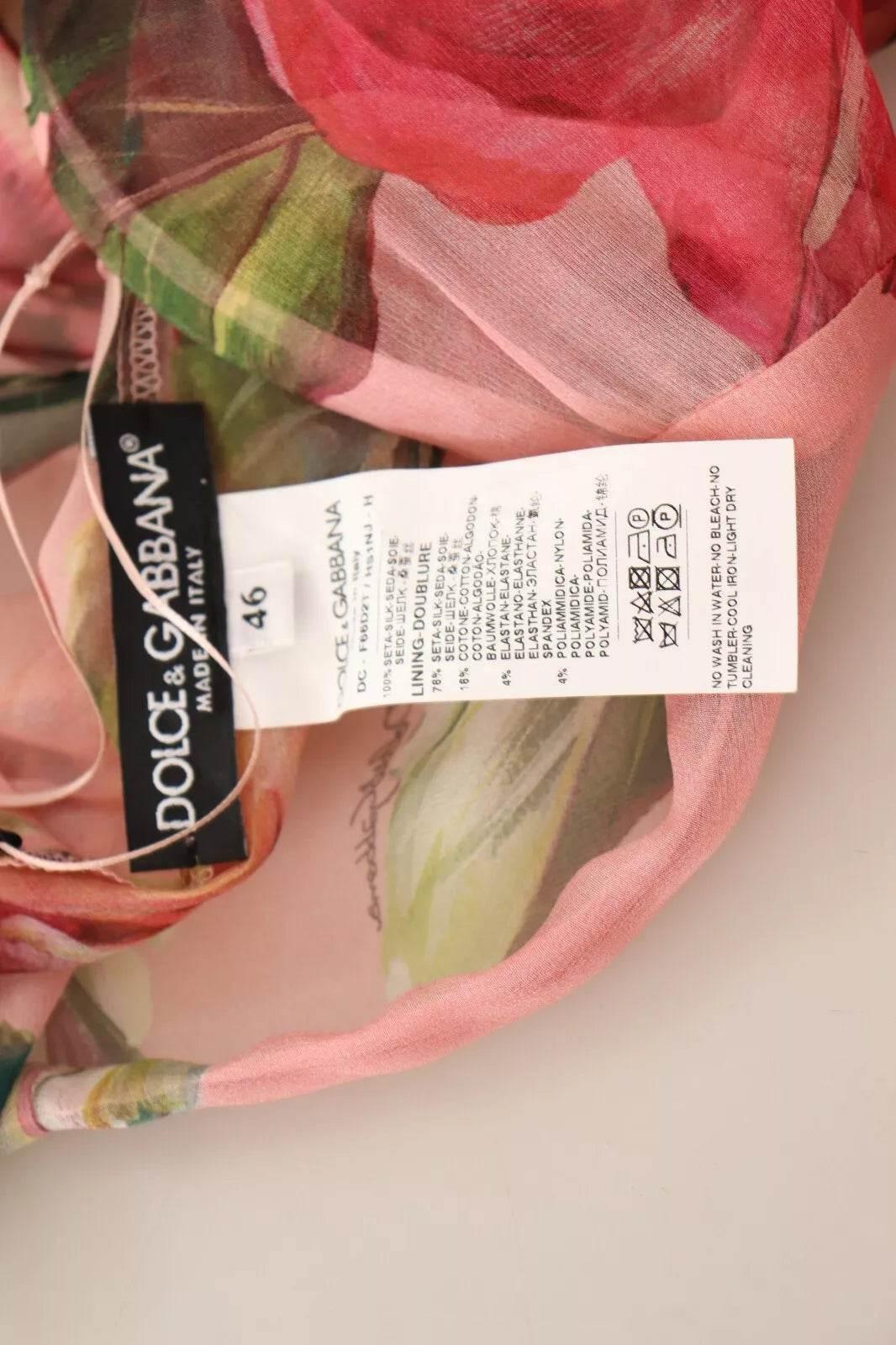 Dolce & Gabbana Pink Silk Floral Print Layered Maxi Dress - Hilstor