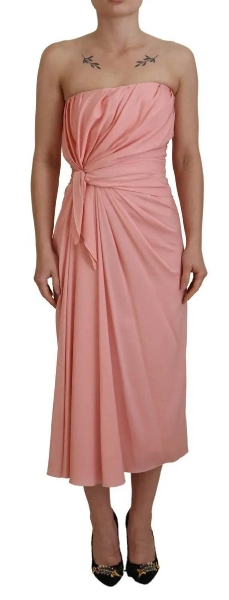 Dolce & Gabbana Pink Silk Stretch Strapless Sheath Midi Dress - Hilstor