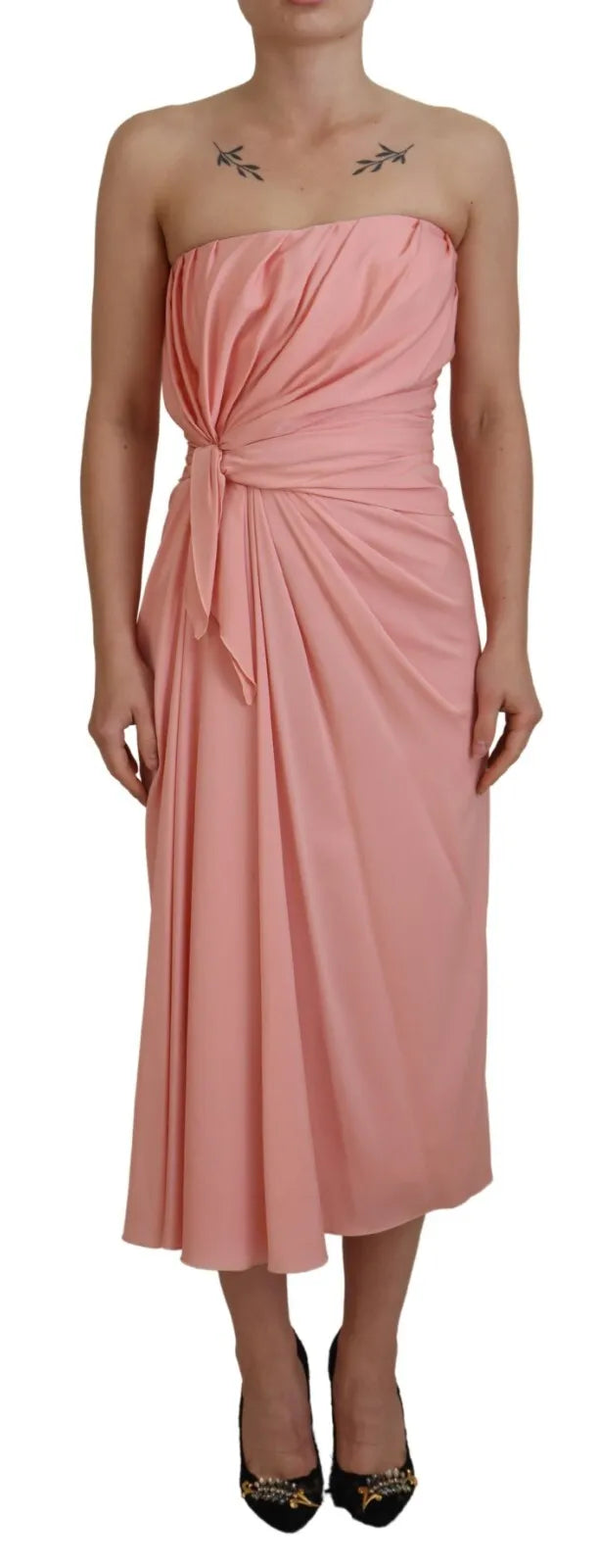 Dolce &amp; Gabbana Pink Silk Stretch Midi-kjole med stropløs skede