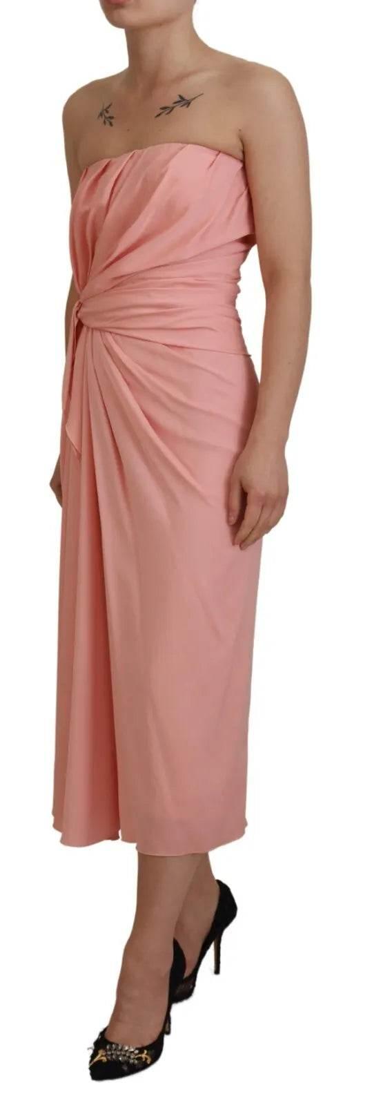 Dolce & Gabbana Pink Silk Stretch Strapless Sheath Midi Dress - Hilstor