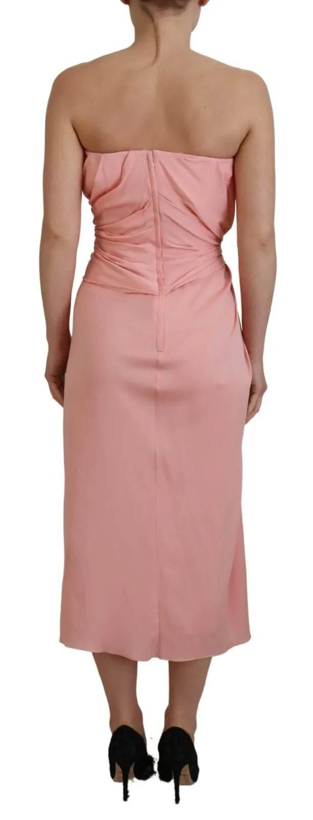 Dolce & Gabbana Pink Silk Stretch Strapless Sheath Midi Dress - Hilstor