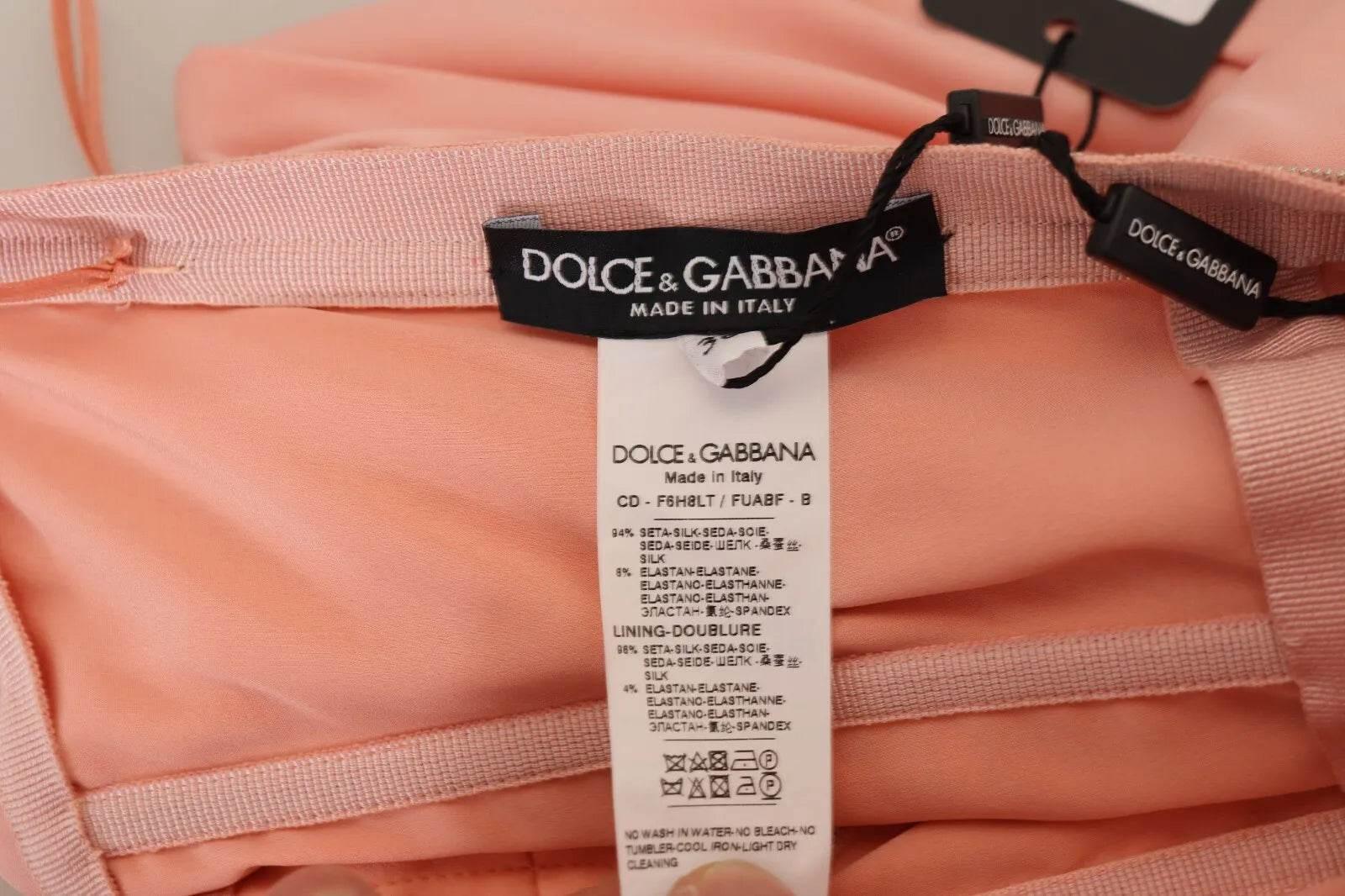Dolce & Gabbana Pink Silk Stretch Strapless Sheath Midi Dress - Hilstor