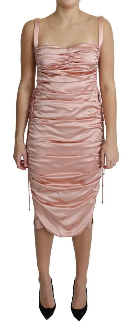 Dolce & Gabbana Pink Spaghetti Strap Bodycon Midi Dress - Hilstor