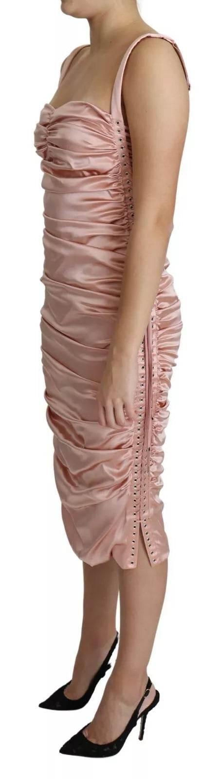 Dolce & Gabbana Pink Spaghetti Strap Bodycon Midi Dress - Hilstor