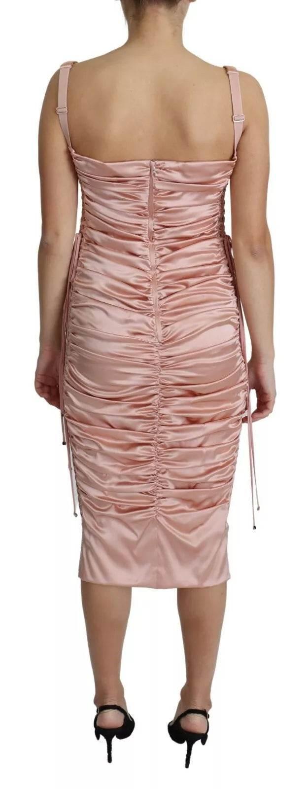 Dolce & Gabbana Pink Spaghetti Strap Bodycon Midi Dress - Hilstor