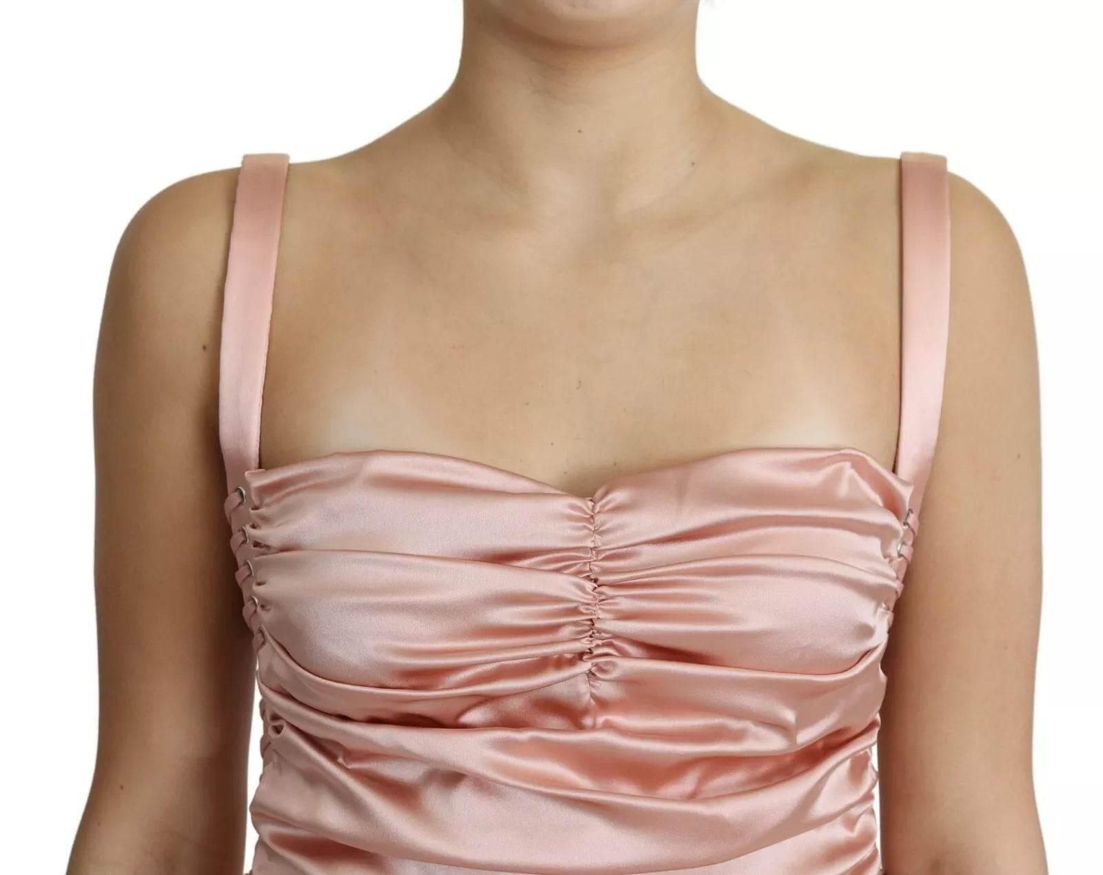 Dolce & Gabbana Pink Spaghetti Strap Bodycon Midi Dress - Hilstor