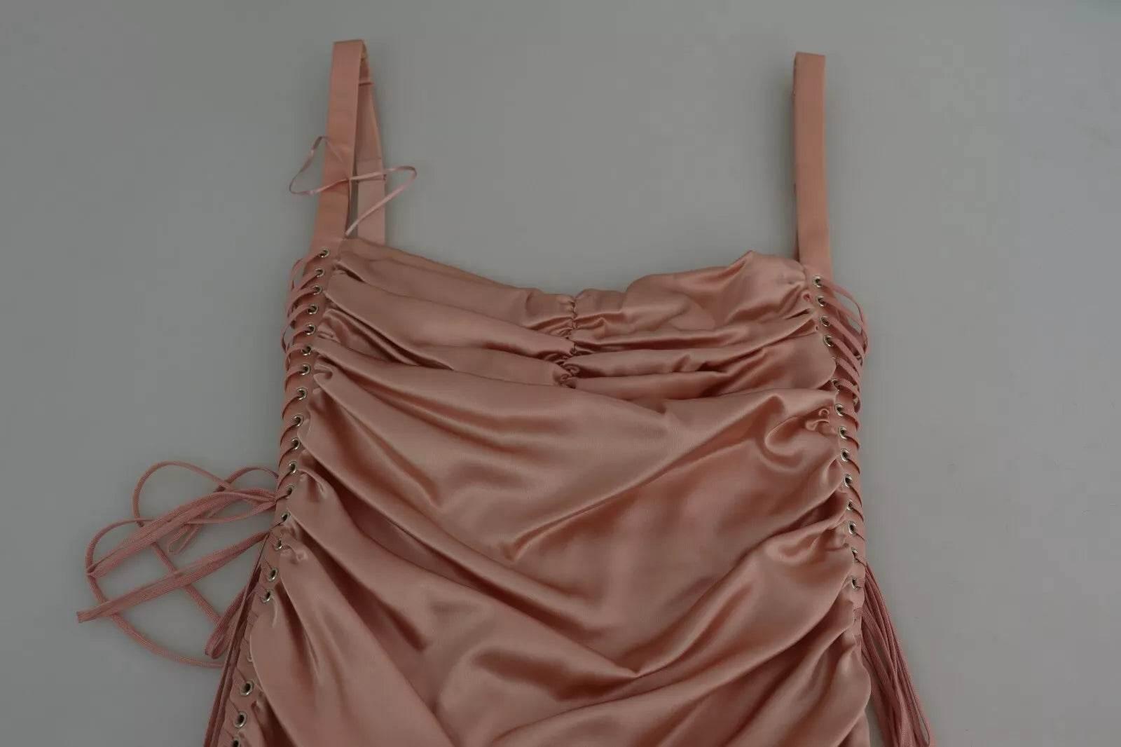 Dolce & Gabbana Pink Spaghetti Strap Bodycon Midi Dress - Hilstor