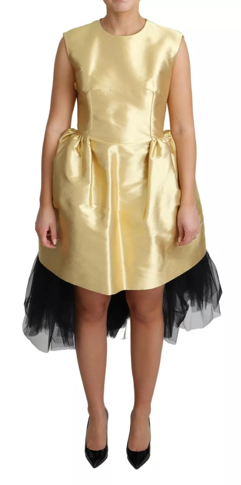Dolce &amp; Gabbana guld polyester ærmeløs A-line tyl kjole