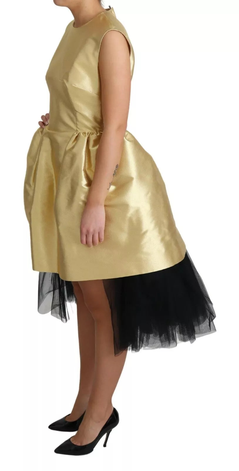 Dolce &amp; Gabbana guld polyester ærmeløs A-line tyl kjole