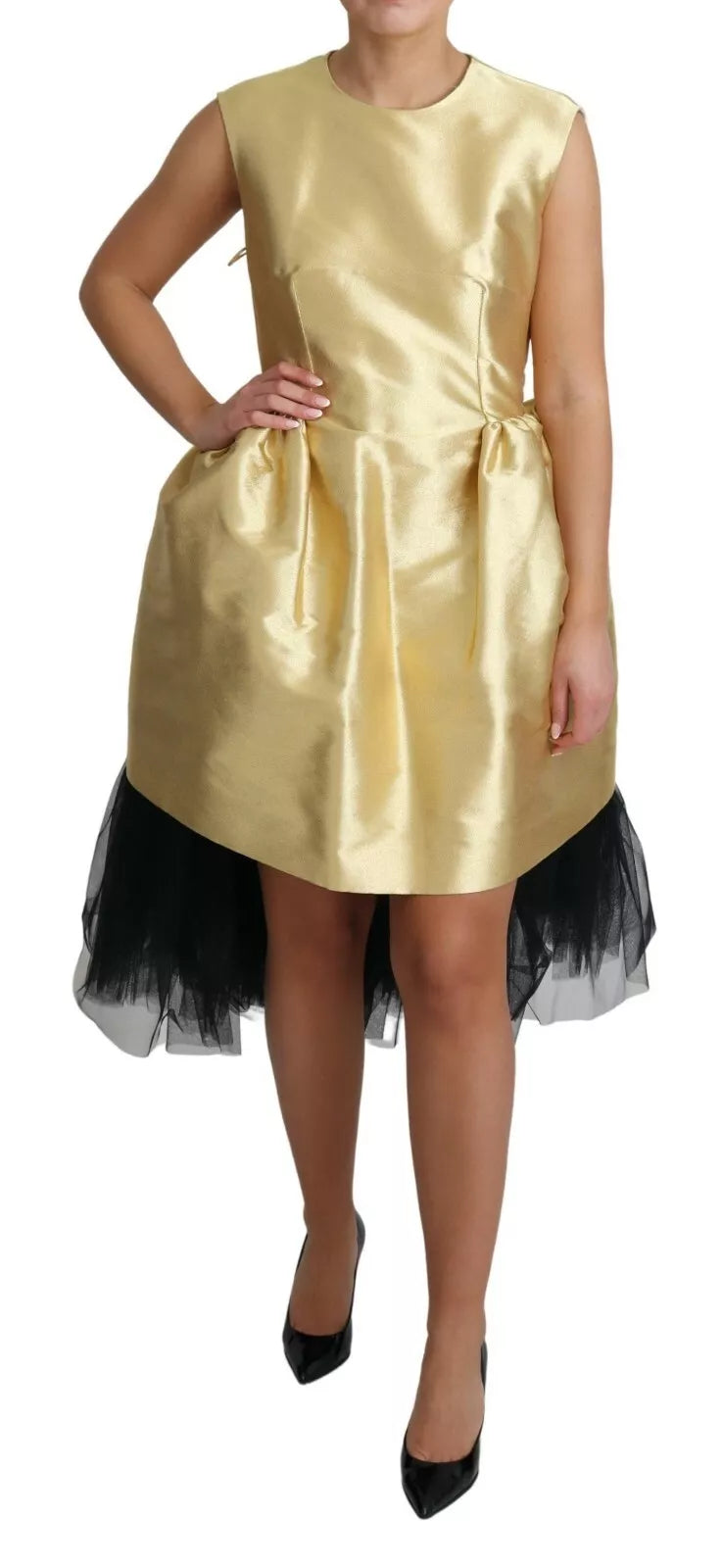 Dolce &amp; Gabbana polyester guld ærmeløs A-line tyl kjole