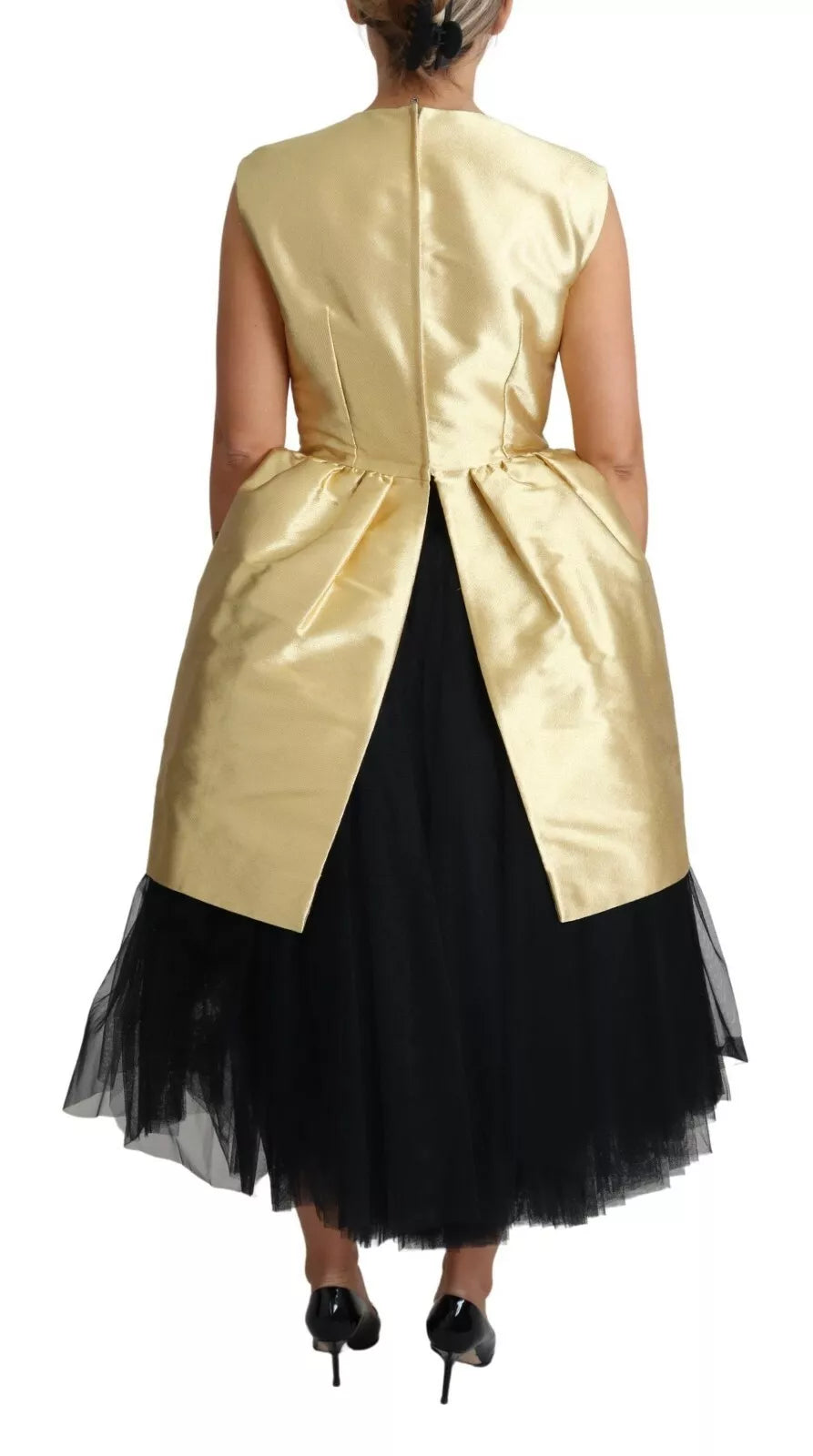 Dolce &amp; Gabbana polyester guld ærmeløs A-line tyl kjole