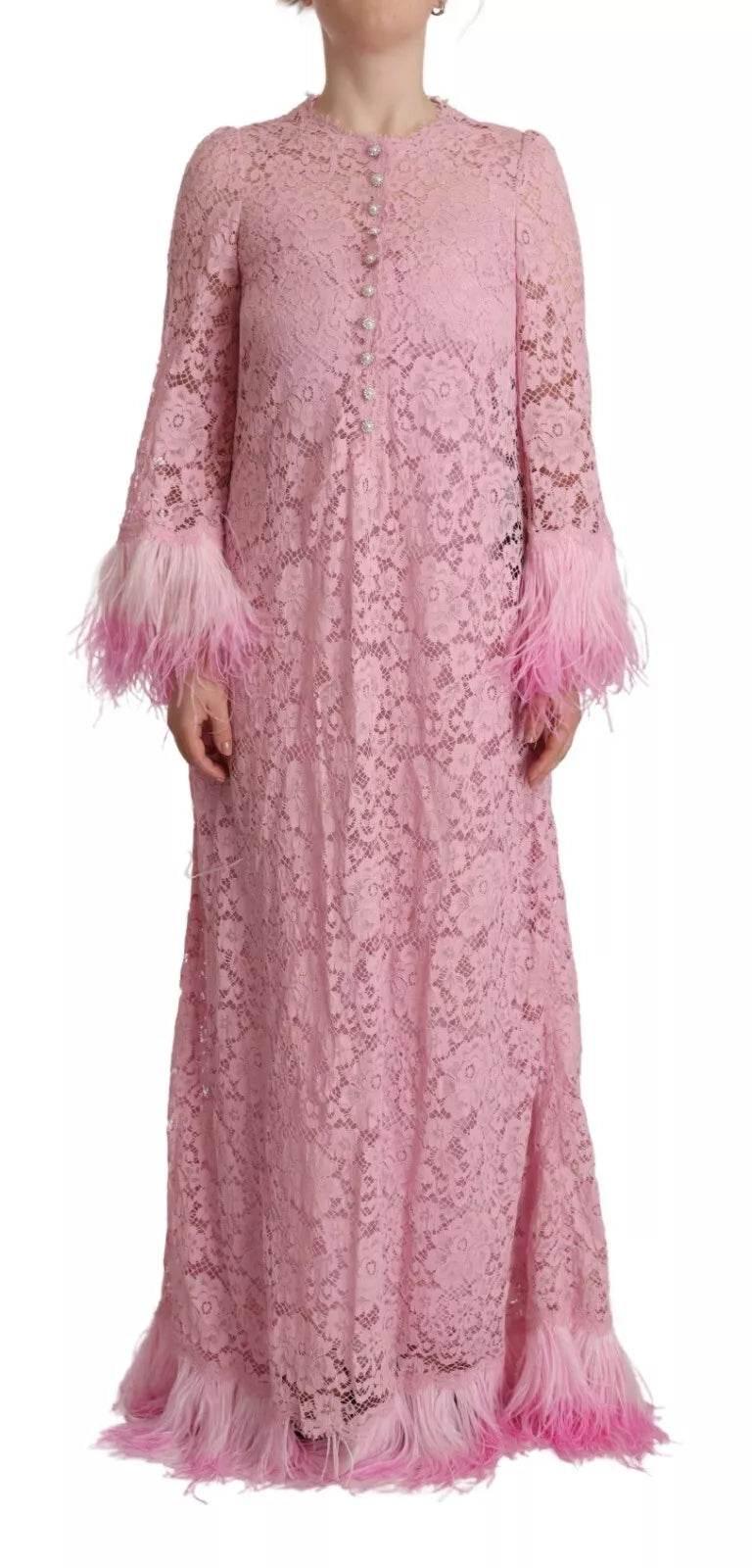Dolce & Gabbana Shift Lilac Lace Feathers Long Sleeves Dress - Hilstor