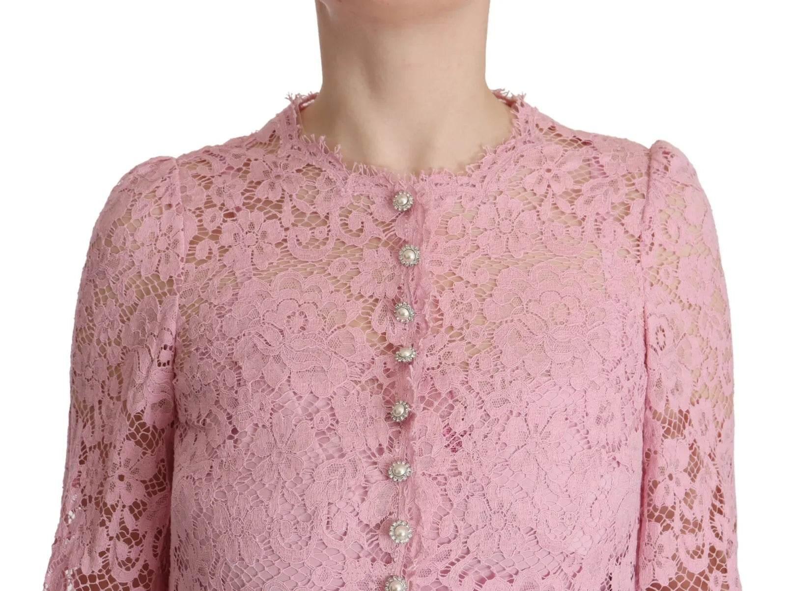 Dolce & Gabbana Shift Lilac Lace Feathers Long Sleeves Dress - Hilstor