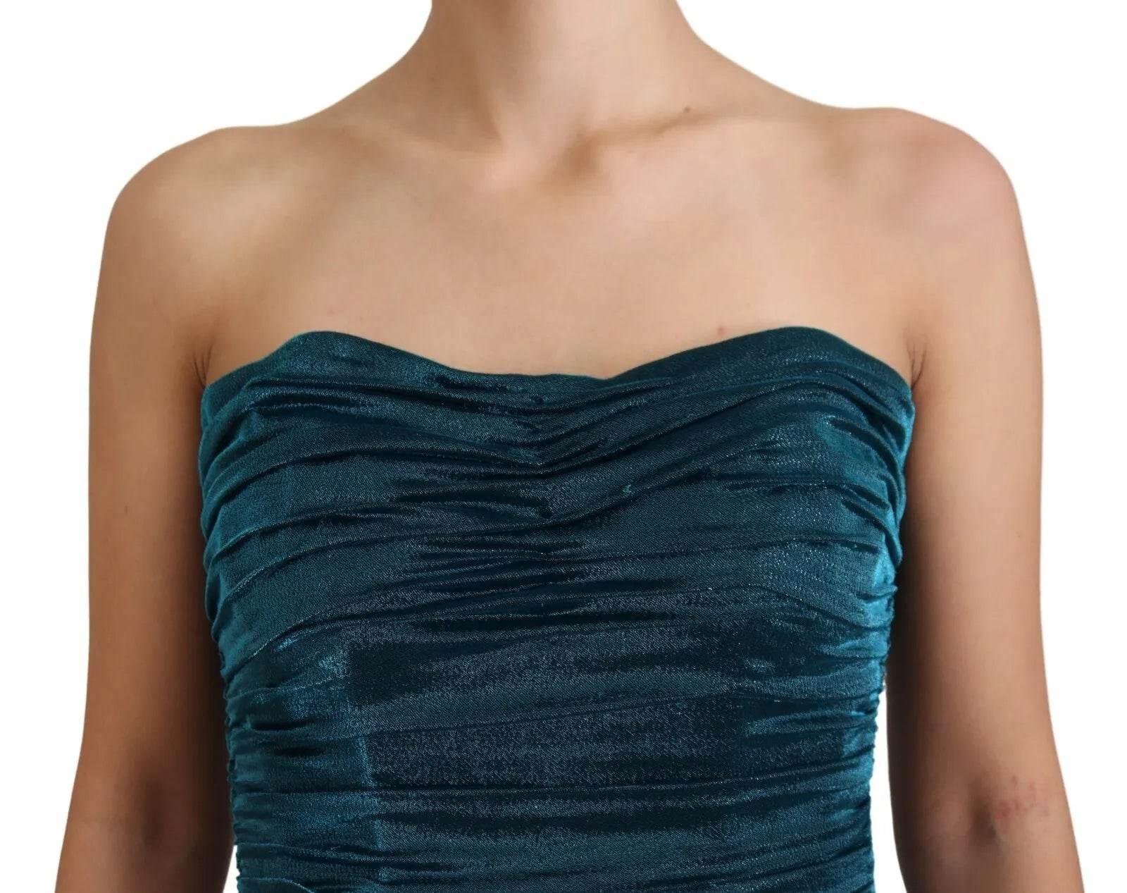 Dolce & Gabbana Silk Blend Blue Satin Fitted Strapless Dress - Hilstor