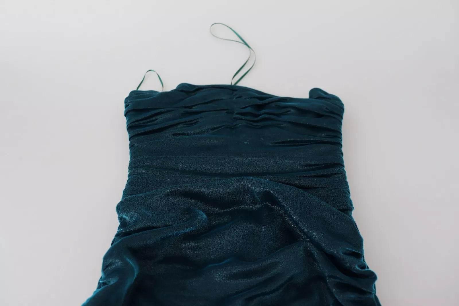 Dolce & Gabbana Silk Blend Blue Satin Fitted Strapless Dress - Hilstor