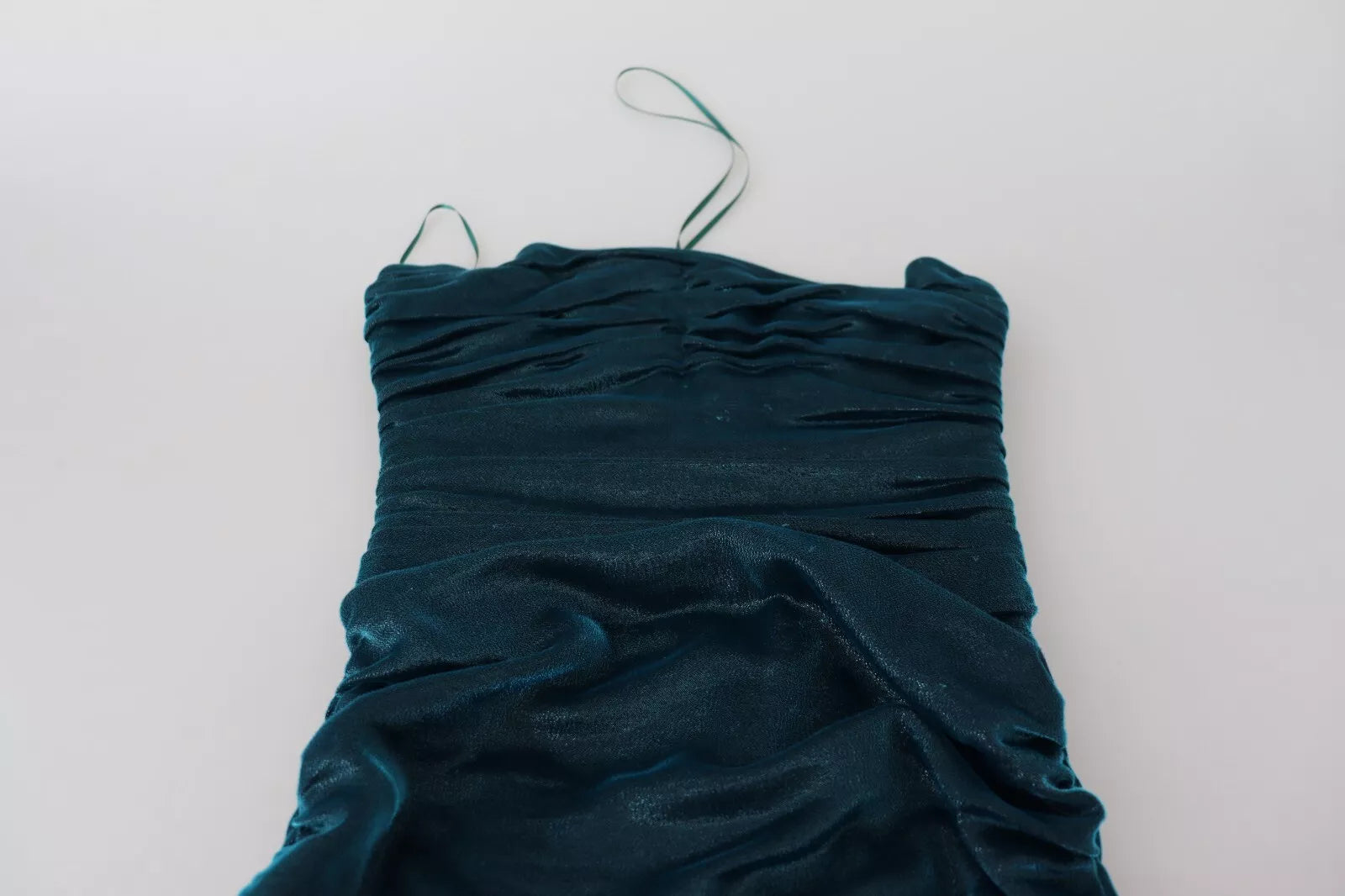 Dolce &amp; Gabbana Silke Blend Blue Satin Fitted Strapless Kjole