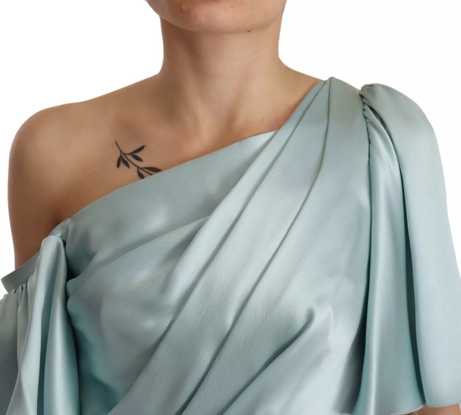 Dolce &amp; Gabbana Silk Mint Green Fit Cut One Shoulder Midi-kjole