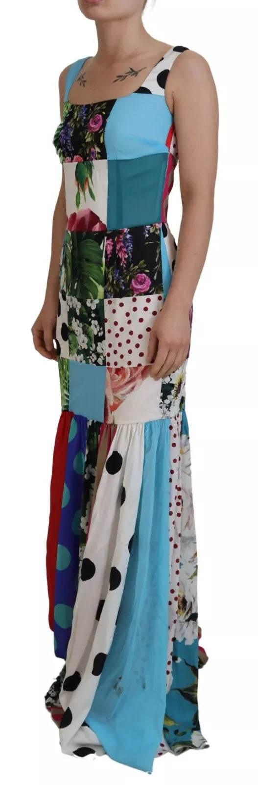 Dolce & Gabbana Silk Multicolor Patchwork Sheath Maxi Dress - Hilstor