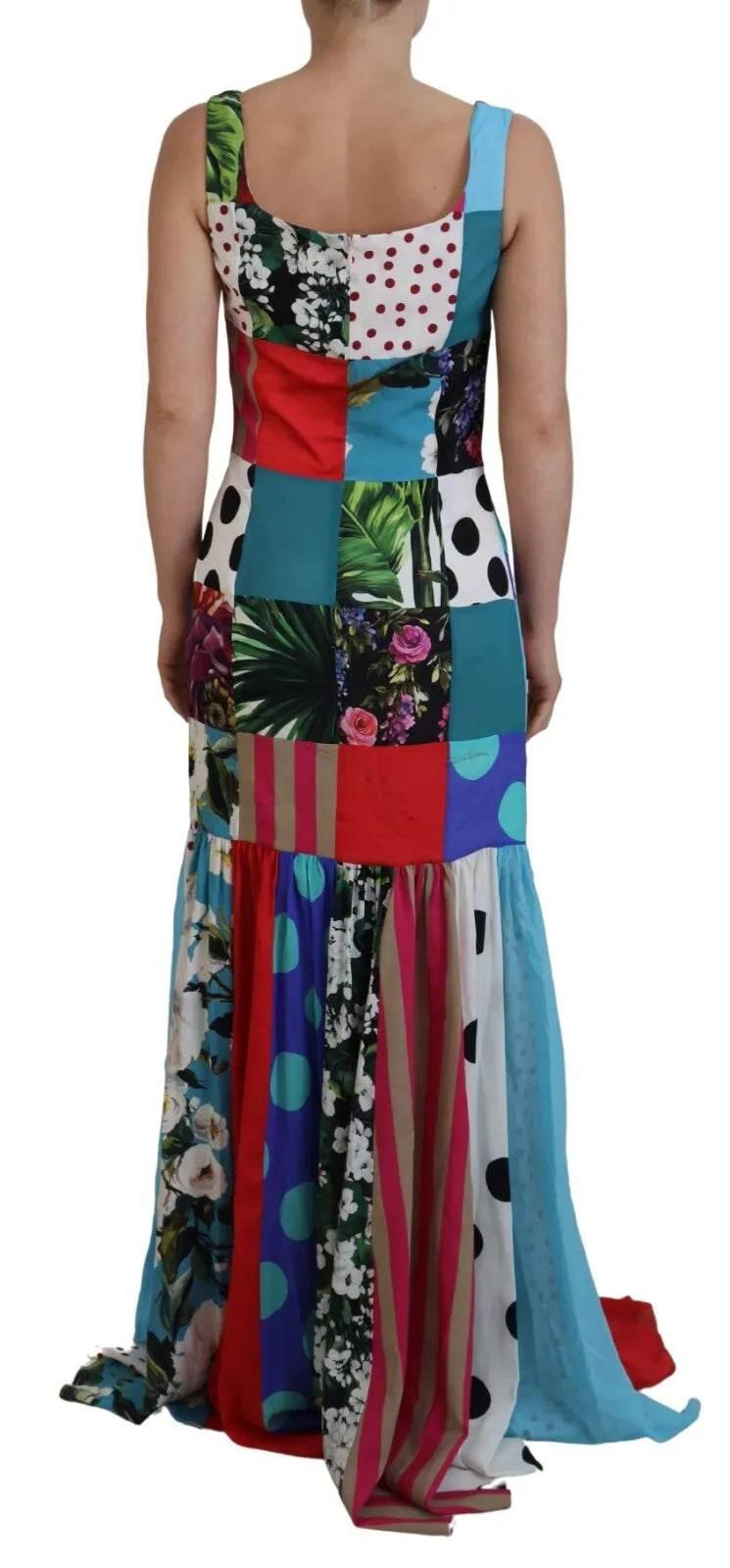 Dolce & Gabbana Silk Multicolor Patchwork Sheath Maxi Dress - Hilstor