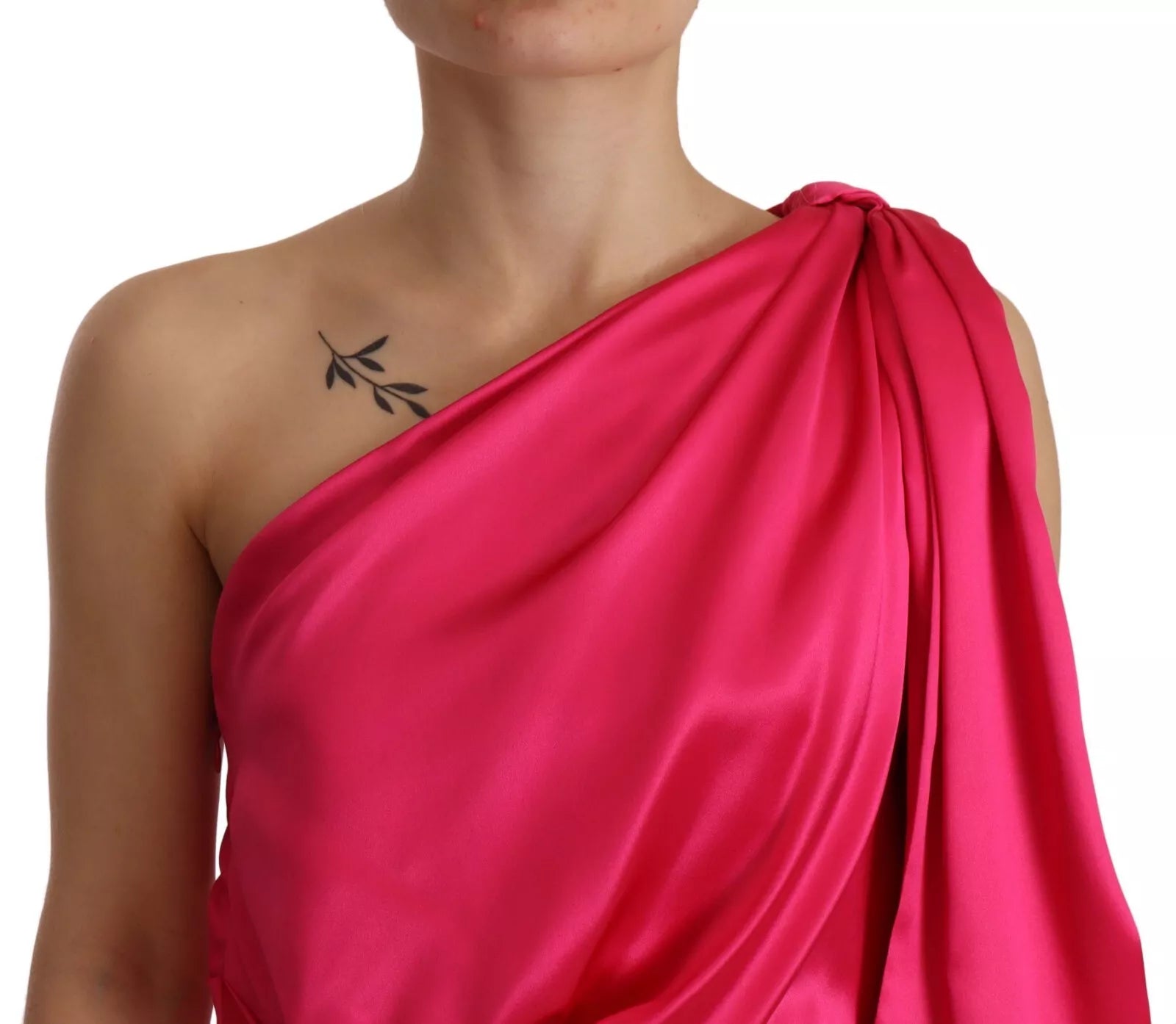 Dolce &amp; Gabbana Silke Pink Fitted Cut One Shoulder Midi-kjole