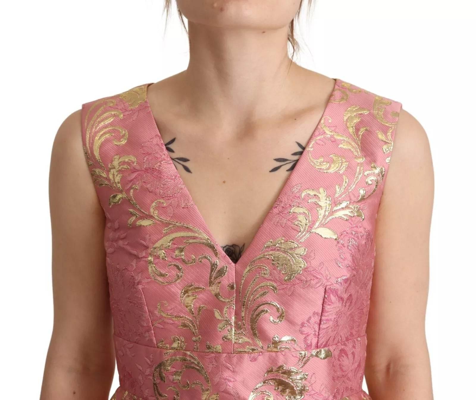 Dolce & Gabbana Sundress Pink Floral Jacquard Sleeveless Mini Dress - Hilstor
