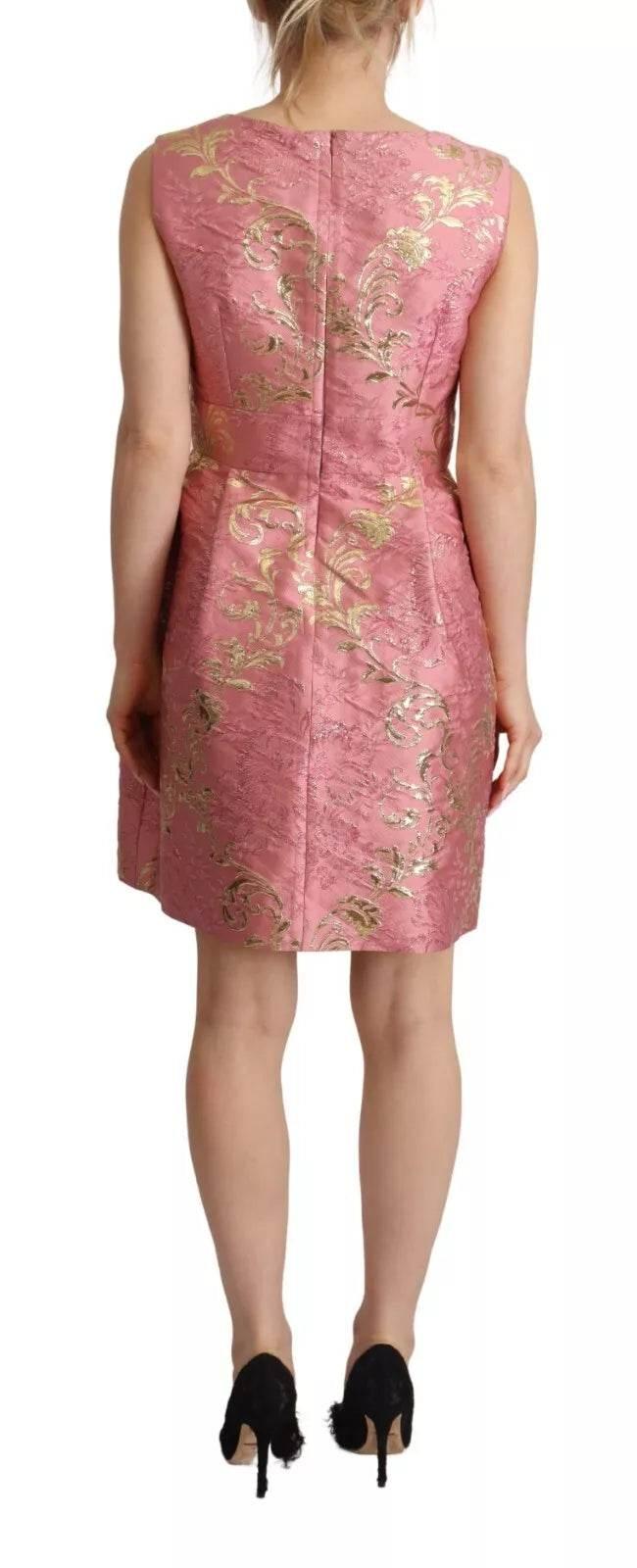 Dolce & Gabbana Sundress Pink Floral Jacquard Sleeveless Mini Dress - Hilstor