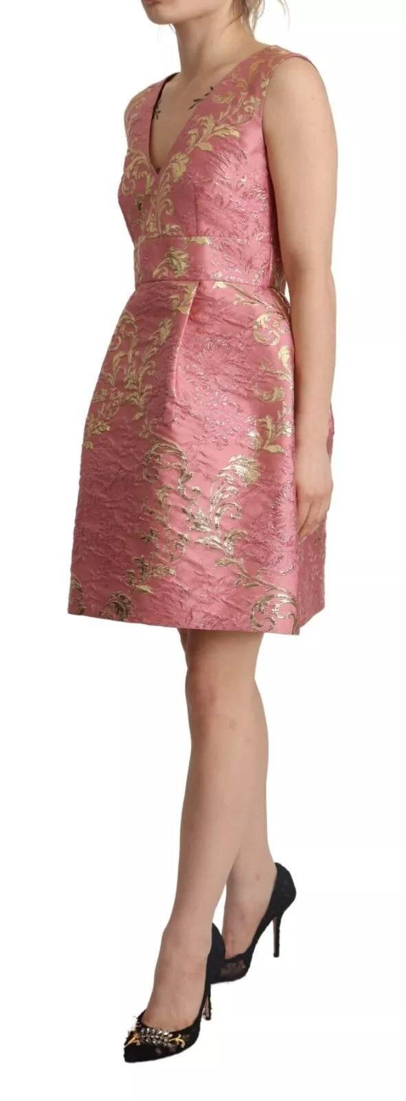 Dolce & Gabbana Sundress Pink Floral Jacquard Sleeveless Mini Dress - Hilstor
