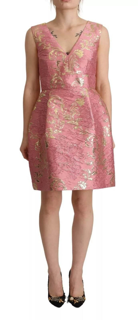 Dolce & Gabbana Sundress Pink Floral Jacquard Sleeveless Mini Dress - Hilstor