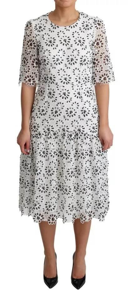 Dolce & Gabbana White Cutout Design Polyester A-line Midi Dress - Hilstor