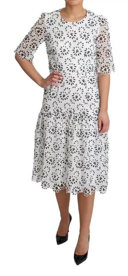 Dolce & Gabbana White Cutout Design Polyester A-line Midi Dress - Hilstor