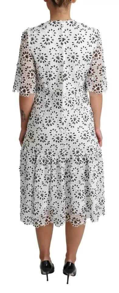 Dolce & Gabbana White Cutout Design Polyester A-line Midi Dress - Hilstor