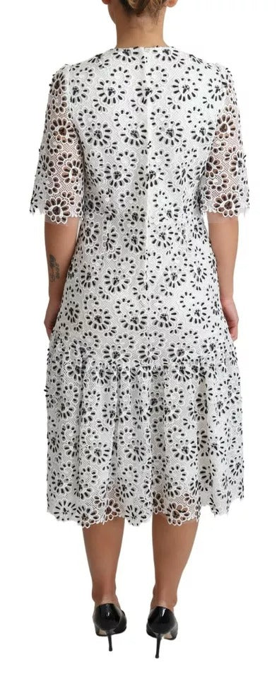 Dolce &amp; Gabbana White Cutout Design Polyester A-line midikjole