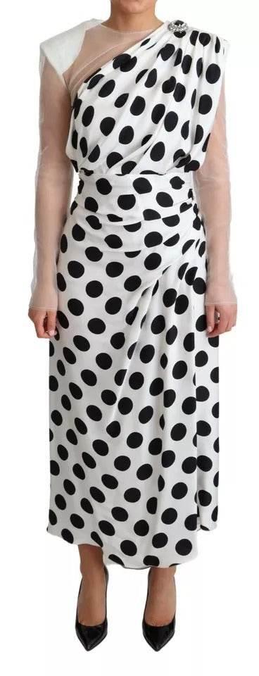 Dolce & Gabbana White Polka Dots Crystal One Shoulder Dress - Hilstor