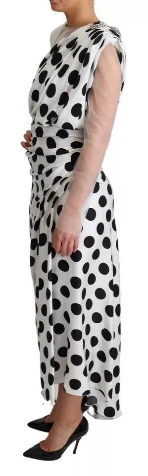 Dolce & Gabbana White Polka Dots Crystal One Shoulder Dress - Hilstor