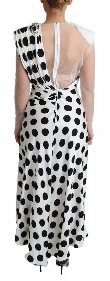 Dolce & Gabbana White Polka Dots Crystal One Shoulder Dress - Hilstor
