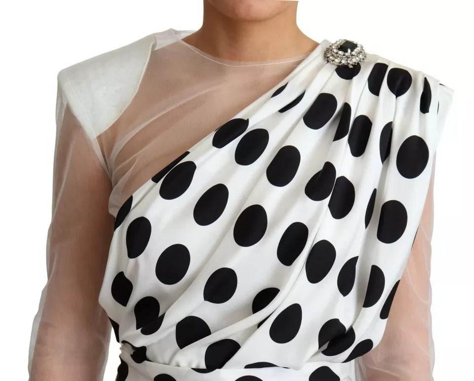 Dolce & Gabbana White Polka Dots Crystal One Shoulder Dress - Hilstor