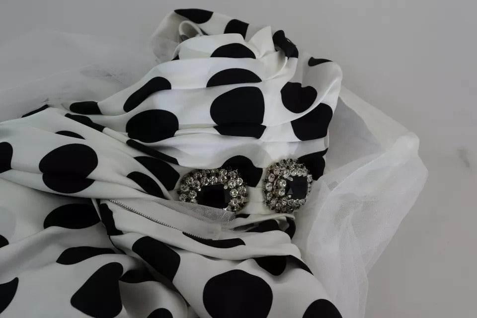 Dolce & Gabbana White Polka Dots Crystal One Shoulder Dress - Hilstor