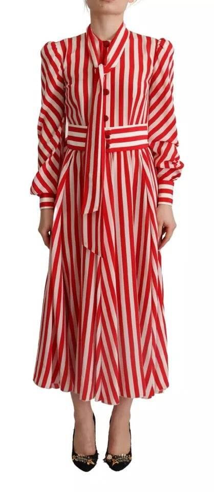 Dolce & Gabbana White Red Silk A-Line Shift Gown Maxi Dress - Hilstor