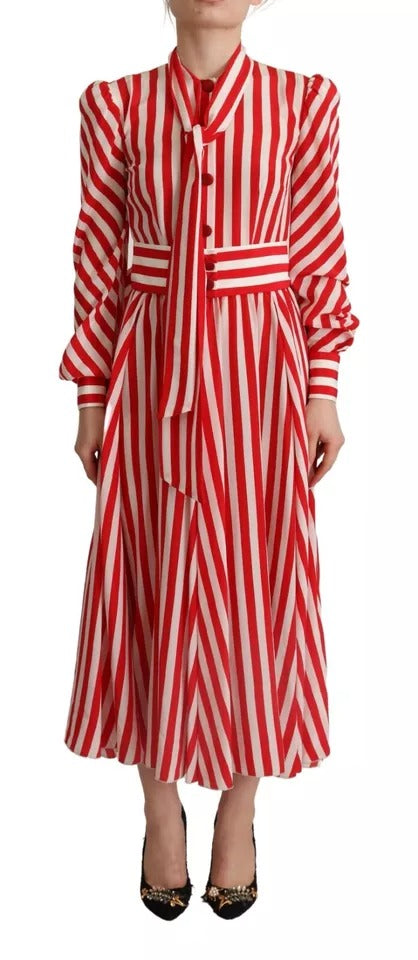 Dolce &amp; Gabbana Hvid Rød Silke A-Line Shift Gown Maxikjole