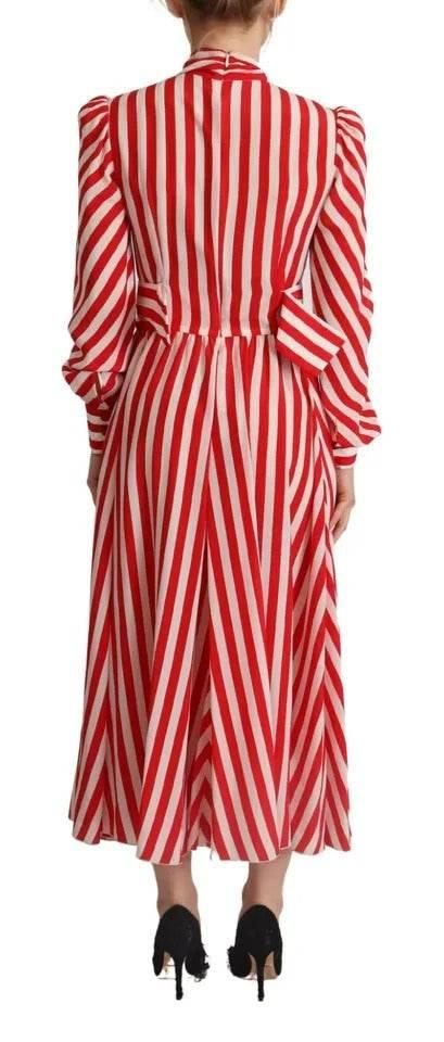 Dolce & Gabbana White Red Silk A-Line Shift Gown Maxi Dress - Hilstor